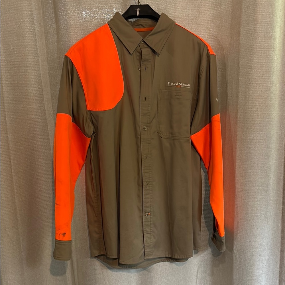 Field & Stream Green and Orange Casual Button Down Shirt